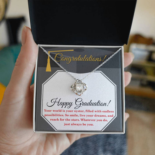 Graduation - The World Is Your Oyster - Love Knot Necklace