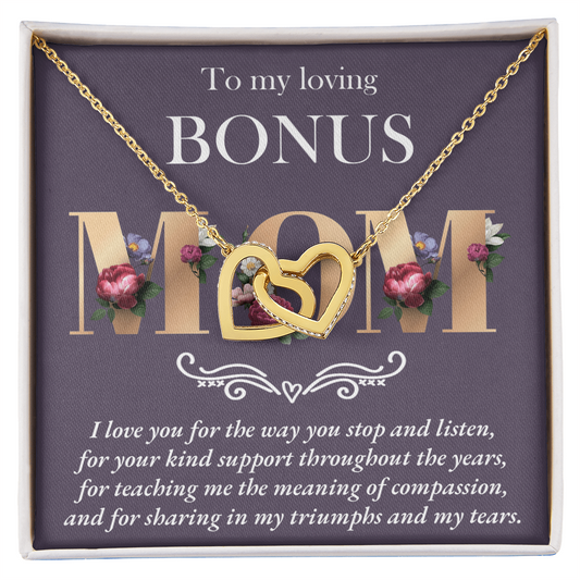 Bonus Mom - For The Kind Support Throughout The Years - Interlocking Hearts Necklace