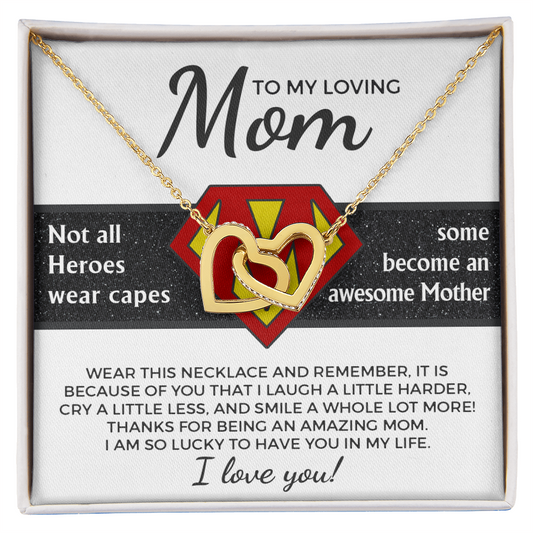 Mom - An Awesome Mother - Interlocking Hearts Necklace