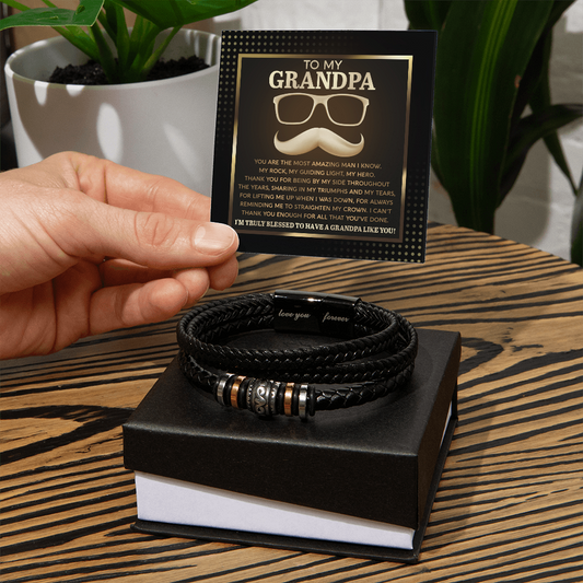 Grandfather - My Rock, My Guiding Light, Me Hero - Leather Bracelet