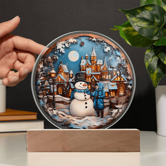 Christmas - Snowman In Town - Acrylic Plaque